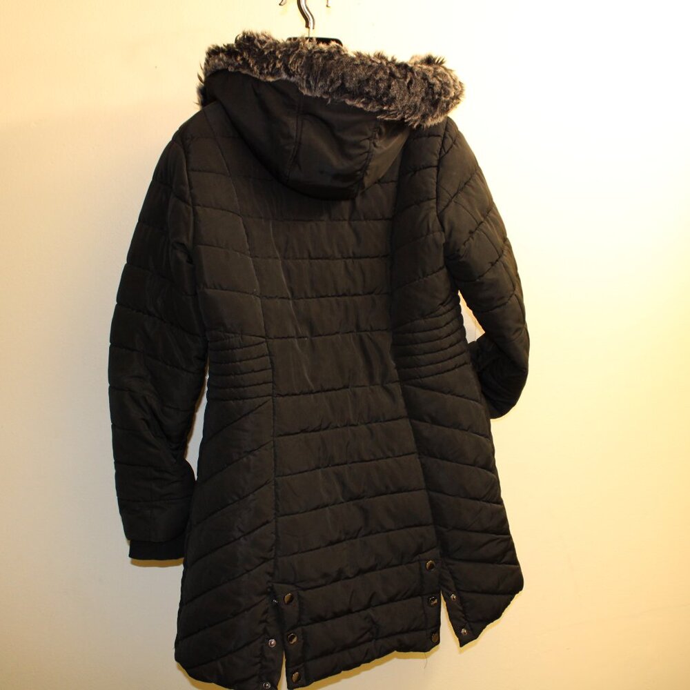 Novish Collection Black Quilted Faux Fur Hooded Puffer Coat Women’s L Long Winte - Picture 6 of 12